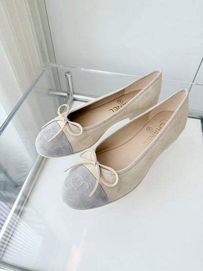 BALLET FLAT IN DOVE GRAY MIX PALE YELLOW SUEDE