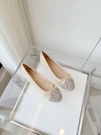 BALLET FLAT IN DOVE GRAY MIX PALE YELLOW SUEDE
