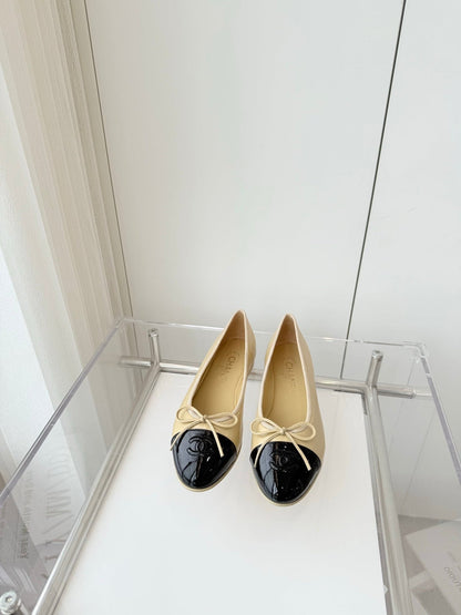 BALLET FLAT IN FLAX YELLOW MIX BLACK CALFSKIN