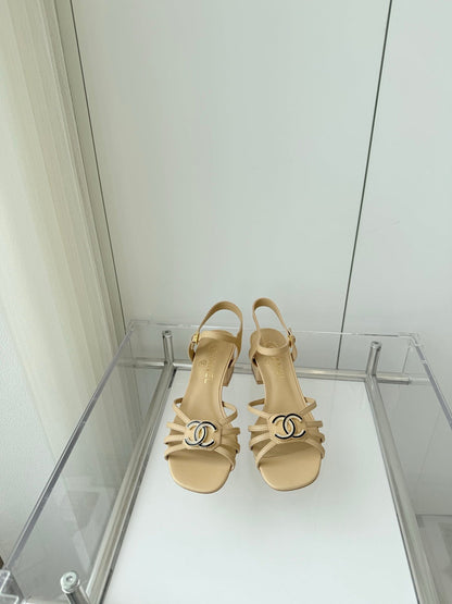 MID HEEL SANDALS IN FLAX YELLOW LAMBSKIN