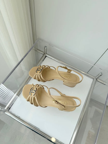 MID HEEL SANDALS IN FLAX YELLOW LAMBSKIN