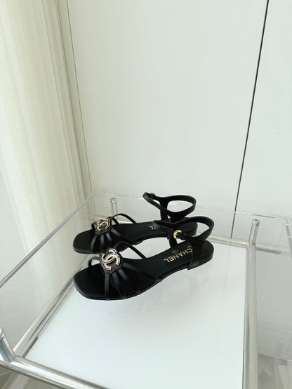 FLAT SANDALS 1 CM IN BLACK LAMBSKIN