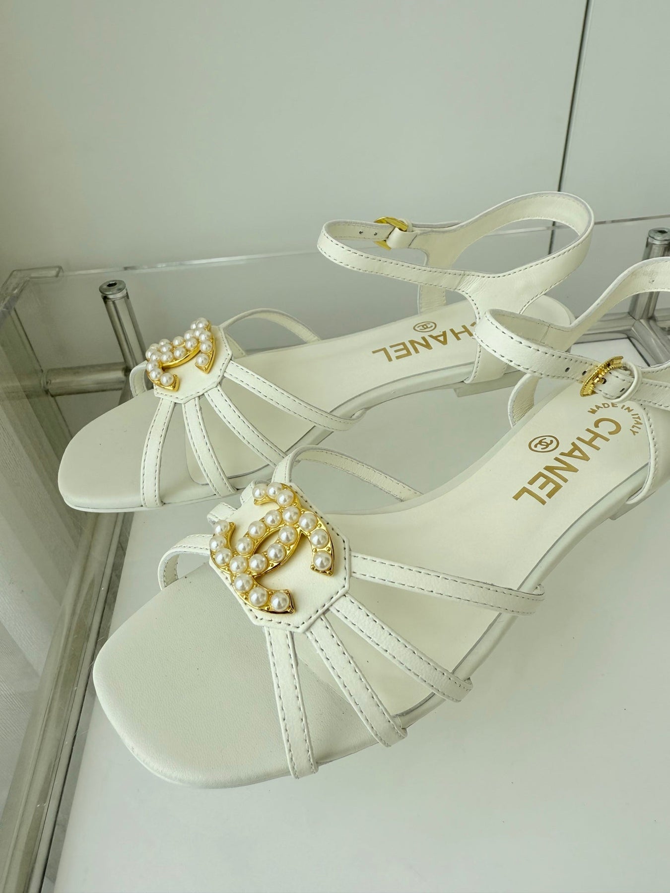 FLAT SANDALS 1 CM IN WHITE LAMBSKIN