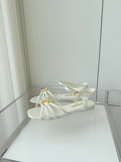 FLAT SANDALS 1 CM IN WHITE LAMBSKIN