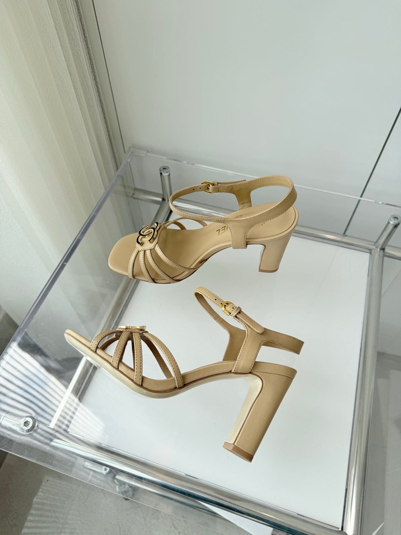 HIGH HEEL SANDALS 85 MM IN FLAX YELLOW LAMBSKIN