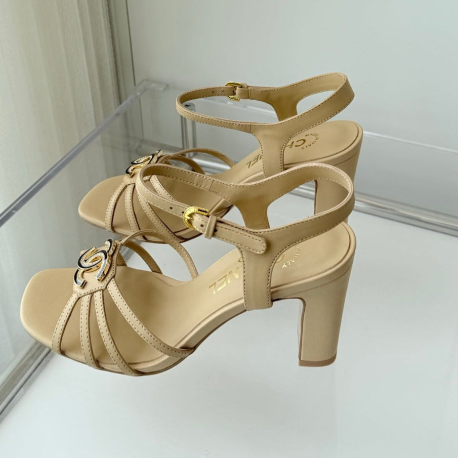 HIGH HEEL SANDALS 85 MM IN FLAX YELLOW LAMBSKIN