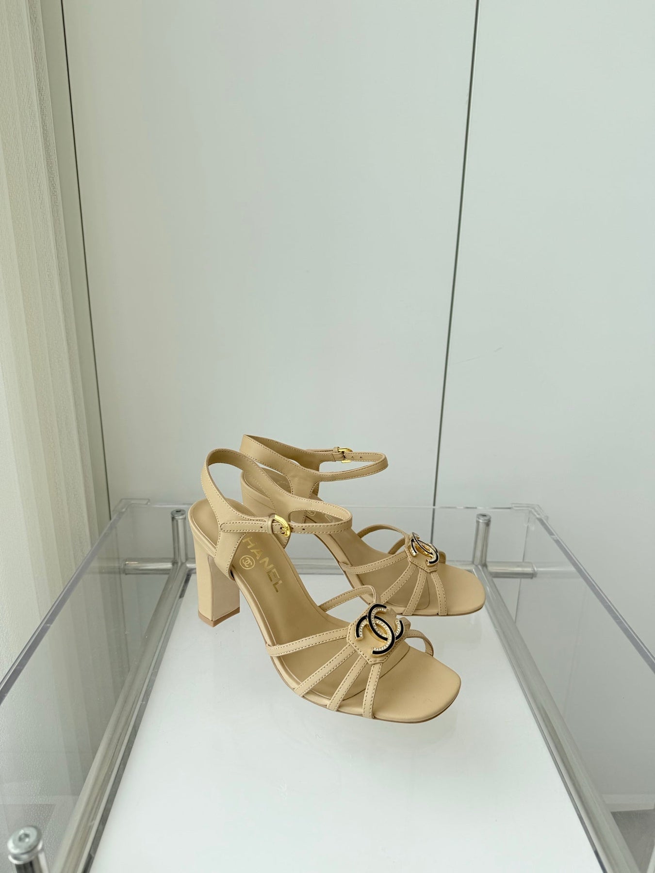 HIGH HEEL SANDALS 85 MM IN FLAX YELLOW LAMBSKIN