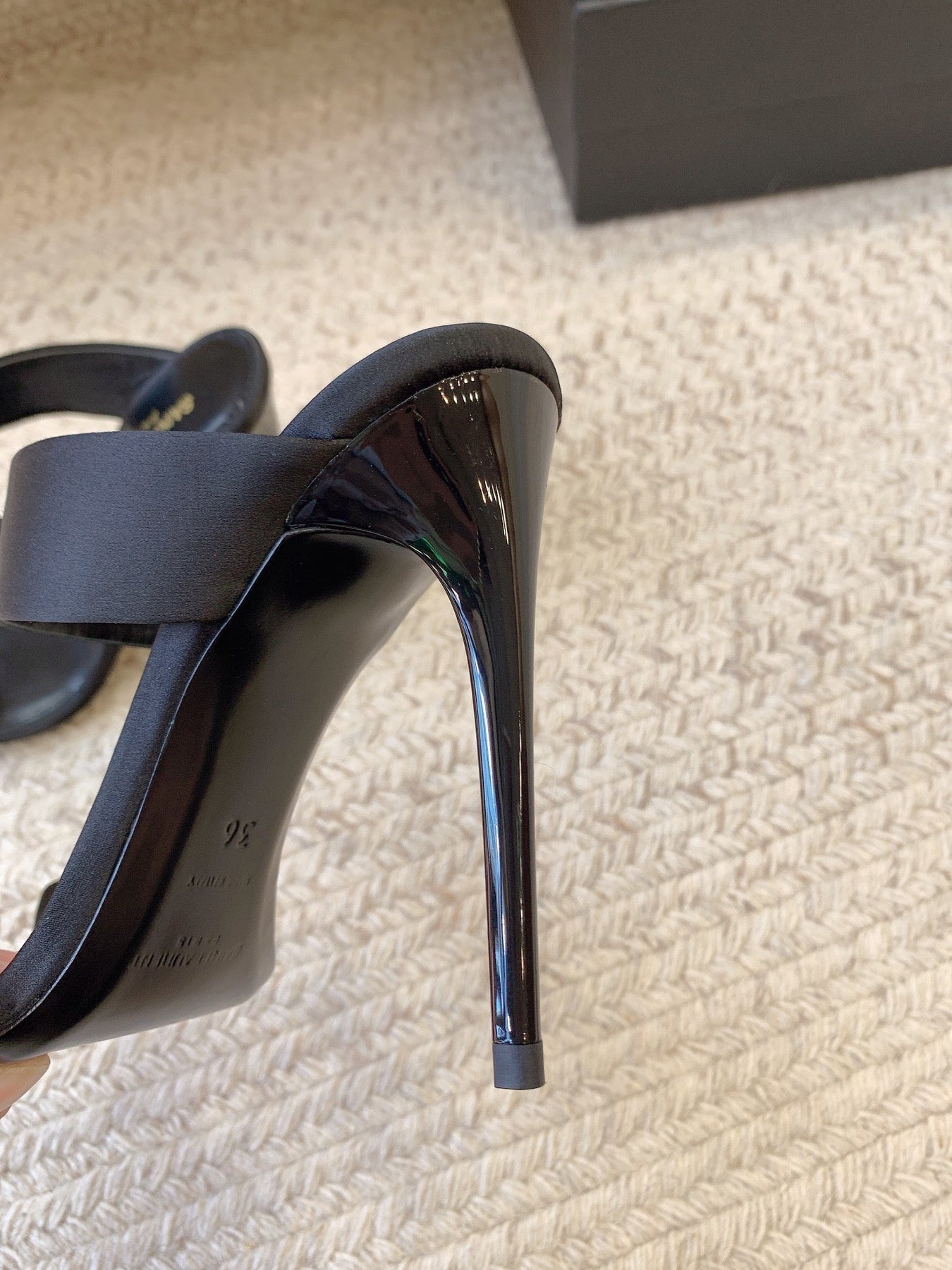 MARTHA POINTED OPEN-TOE HIGH MULES IN BLACK SILK