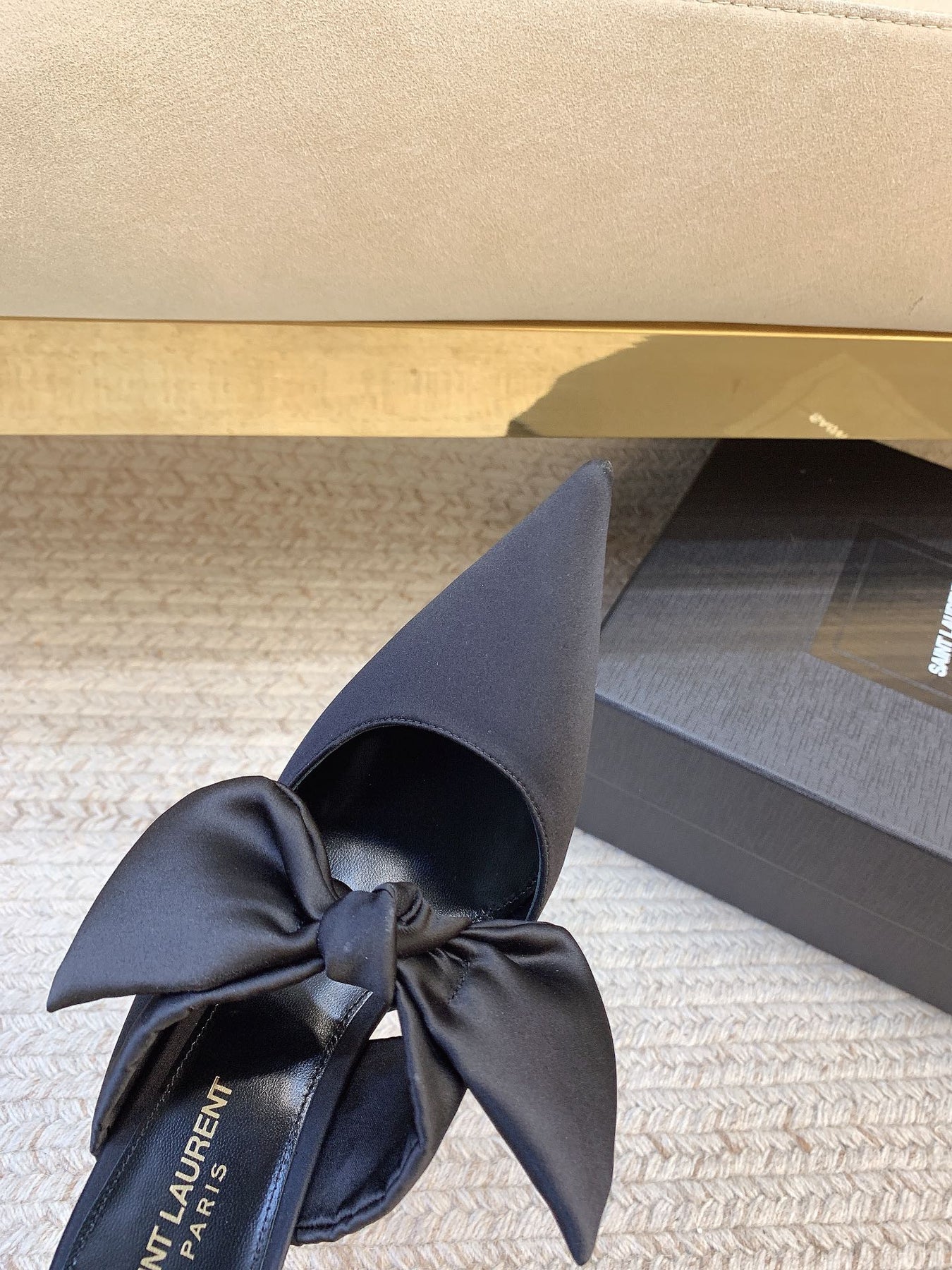 BARBARA BIG BOW MULES IN BLACK SILK