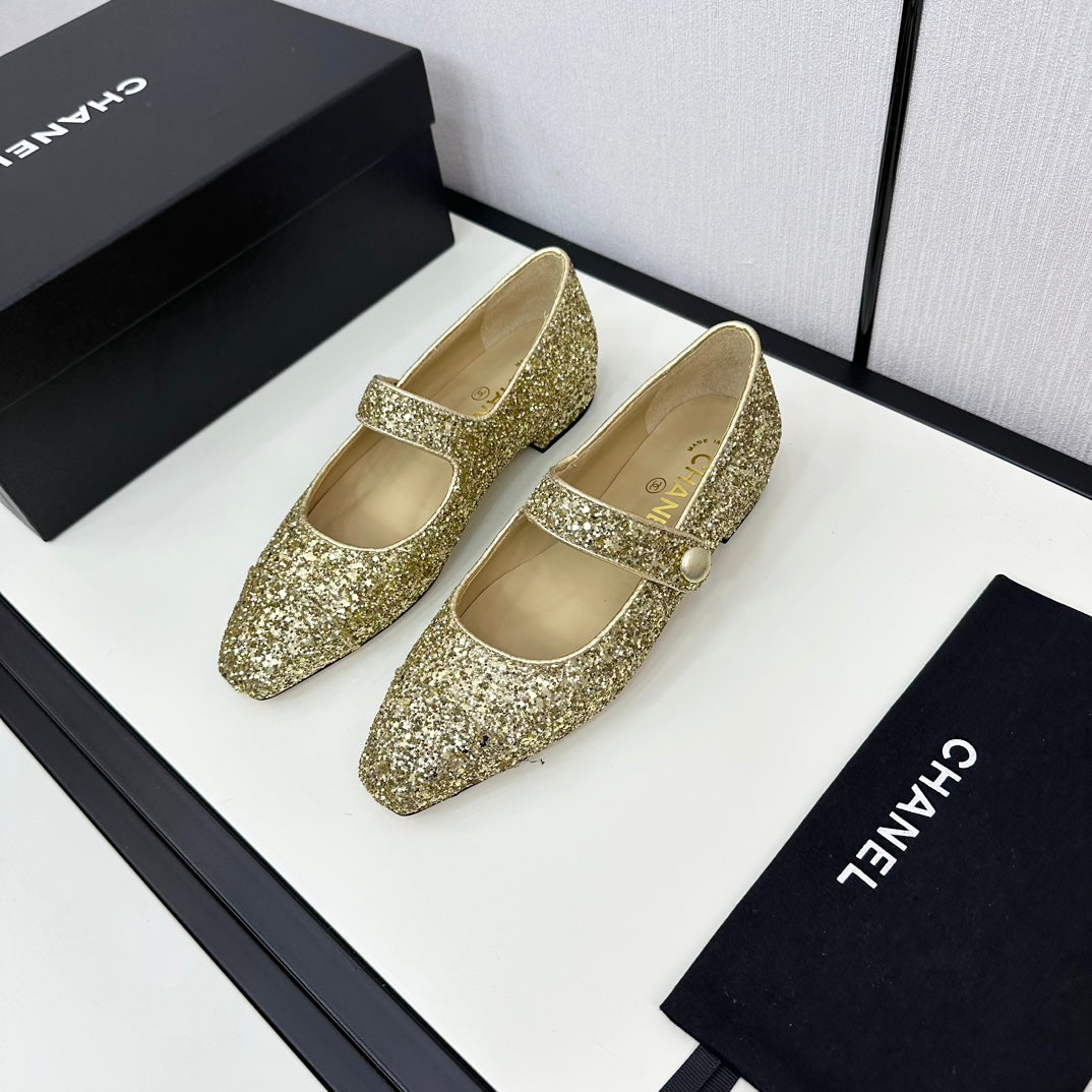 MARY JANE GLITTER GOLDEN CALFSKIN