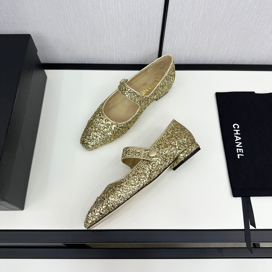 MARY JANE GLITTER GOLDEN CALFSKIN