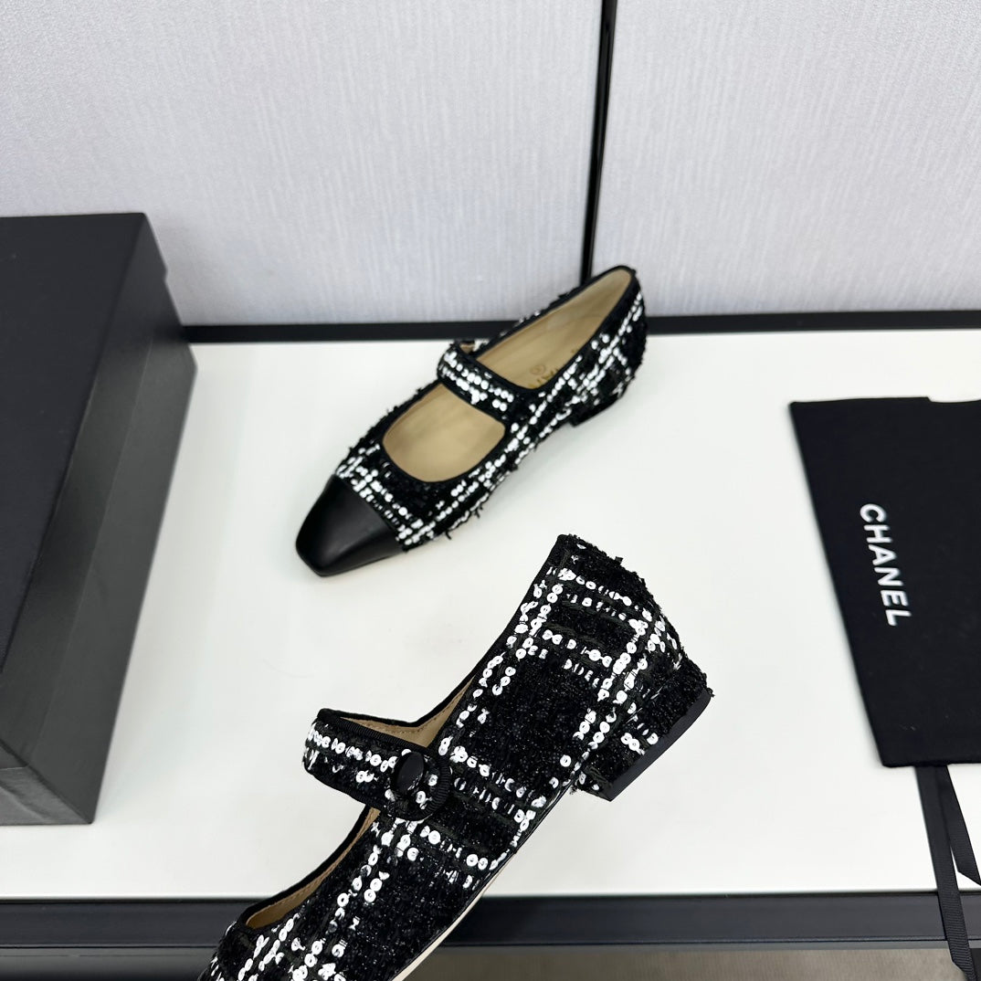 MARY JANE BLACK MIX WHITE TWEED AND CALFSKIN
