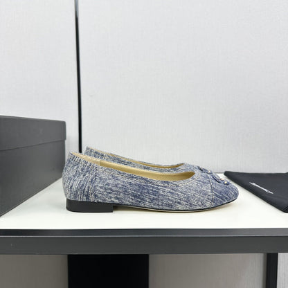 cc ballet flat blue with white stripe denim 166816