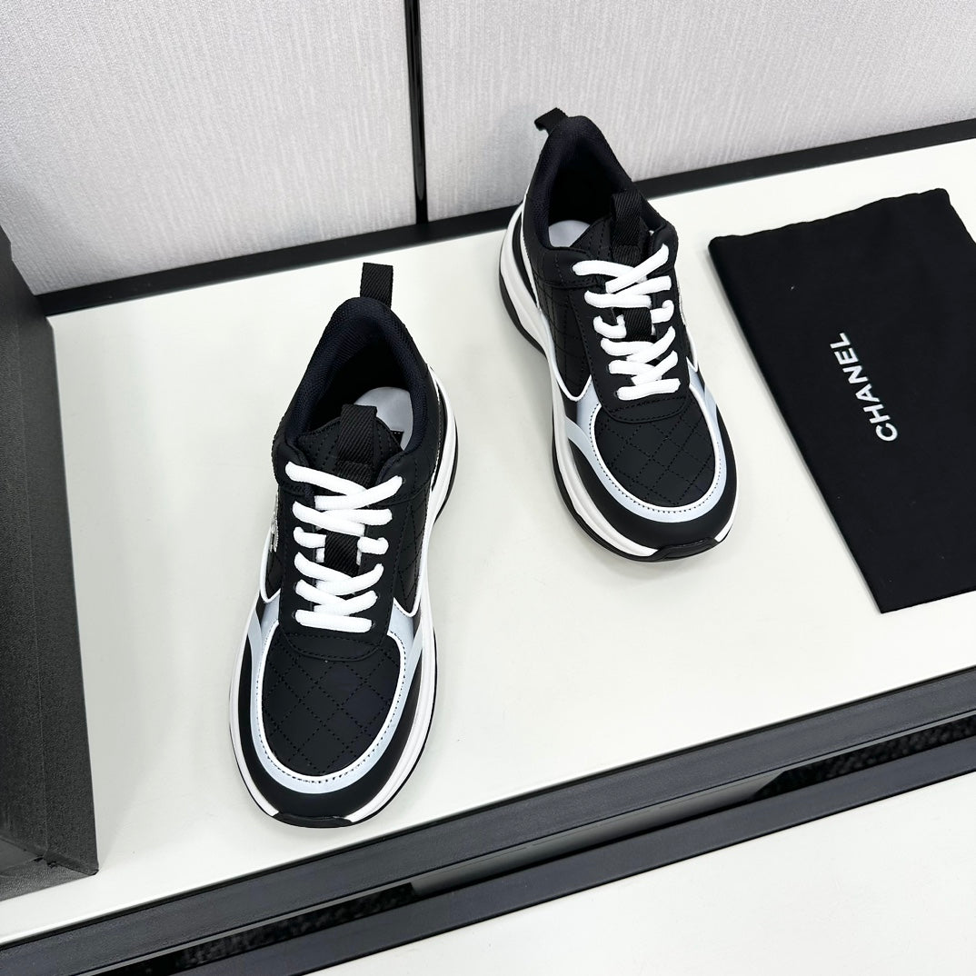 CC SNEAKER IN BLACK MIX WHITE EMBROIDERED LAMBSKIN