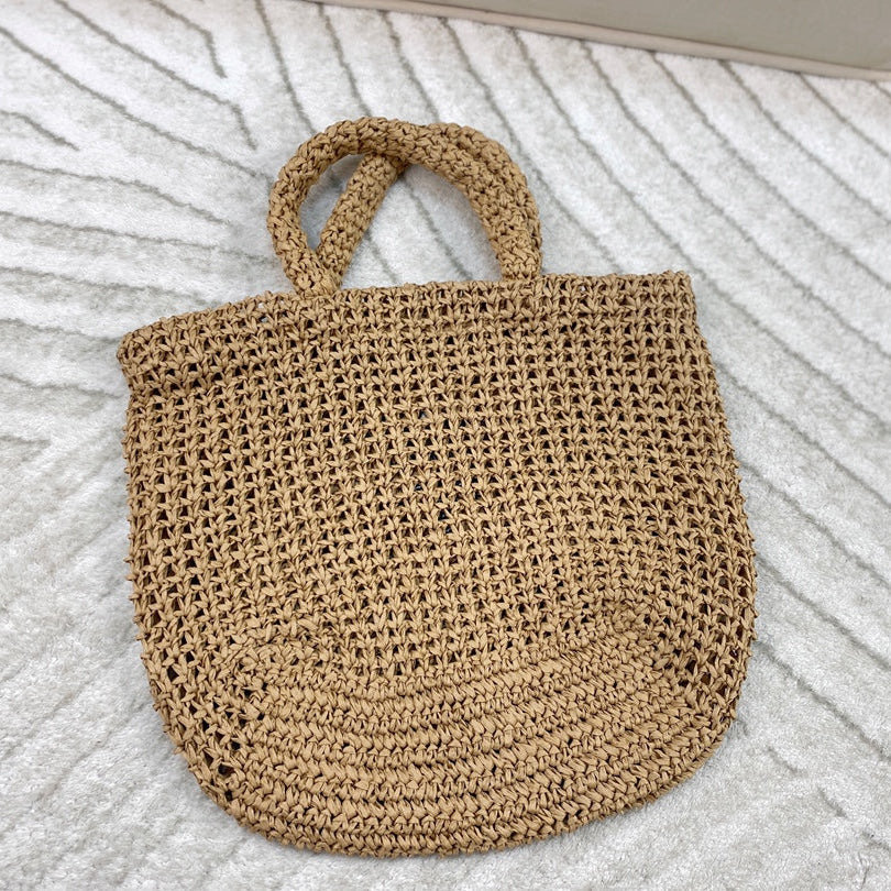 EMBROIDED LOGO TOTE BAG 38 IN BEIGE WOVEN RAFFIA