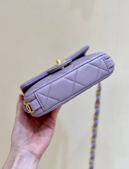MINI FLAP BAG 16 IN BABY PURPLE LAMBSKIN GOLD DOUBLE C THICK CHAIN