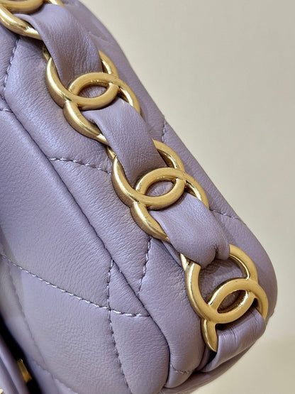 MINI FLAP BAG 16 IN BABY PURPLE LAMBSKIN GOLD DOUBLE C THICK CHAIN