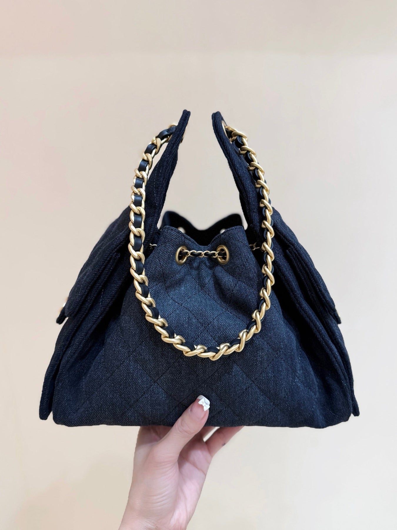 CC 25 HANDBAG 30 IN DARK BLUE DENIM GOLD HARDWARE