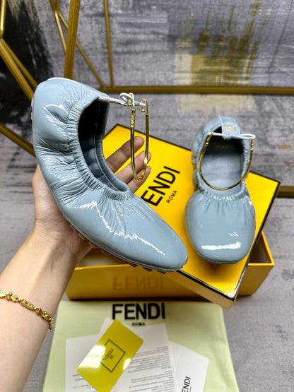 FENDI FILO BALLET IN SAPHIRE BLUE LAMBSKIN WITH GOLD HARDWARE