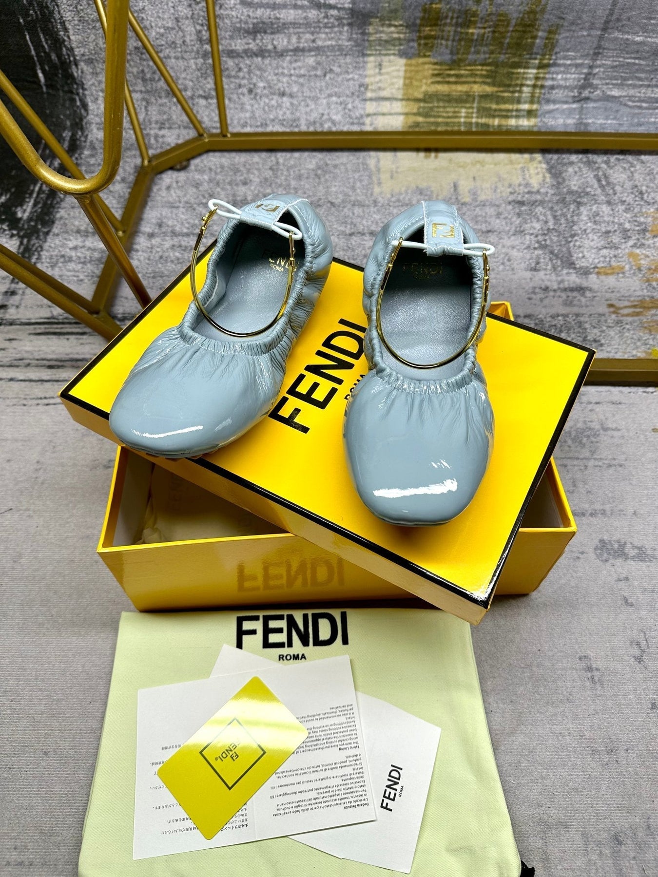 FENDI FILO BALLET IN SAPHIRE BLUE LAMBSKIN WITH GOLD HARDWARE
