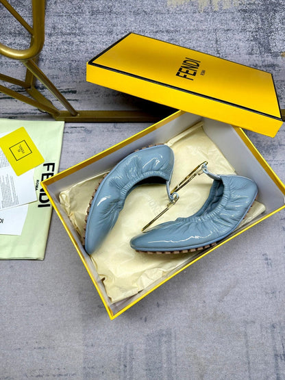 FENDI FILO BALLET IN SAPHIRE BLUE LAMBSKIN WITH GOLD HARDWARE