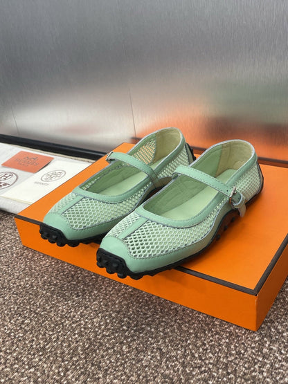 KICHU BALLET FLAT IN GREEN MINT CROCHET KNIT AND CALFSKIN