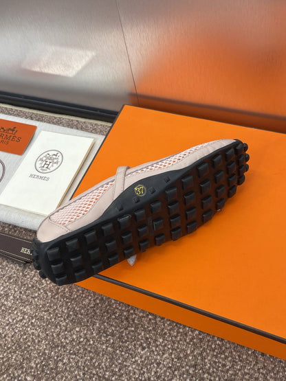 KICHU BALLET FLAT IN LIGHT PINK CROCHET KNIT AND CALFSKIN