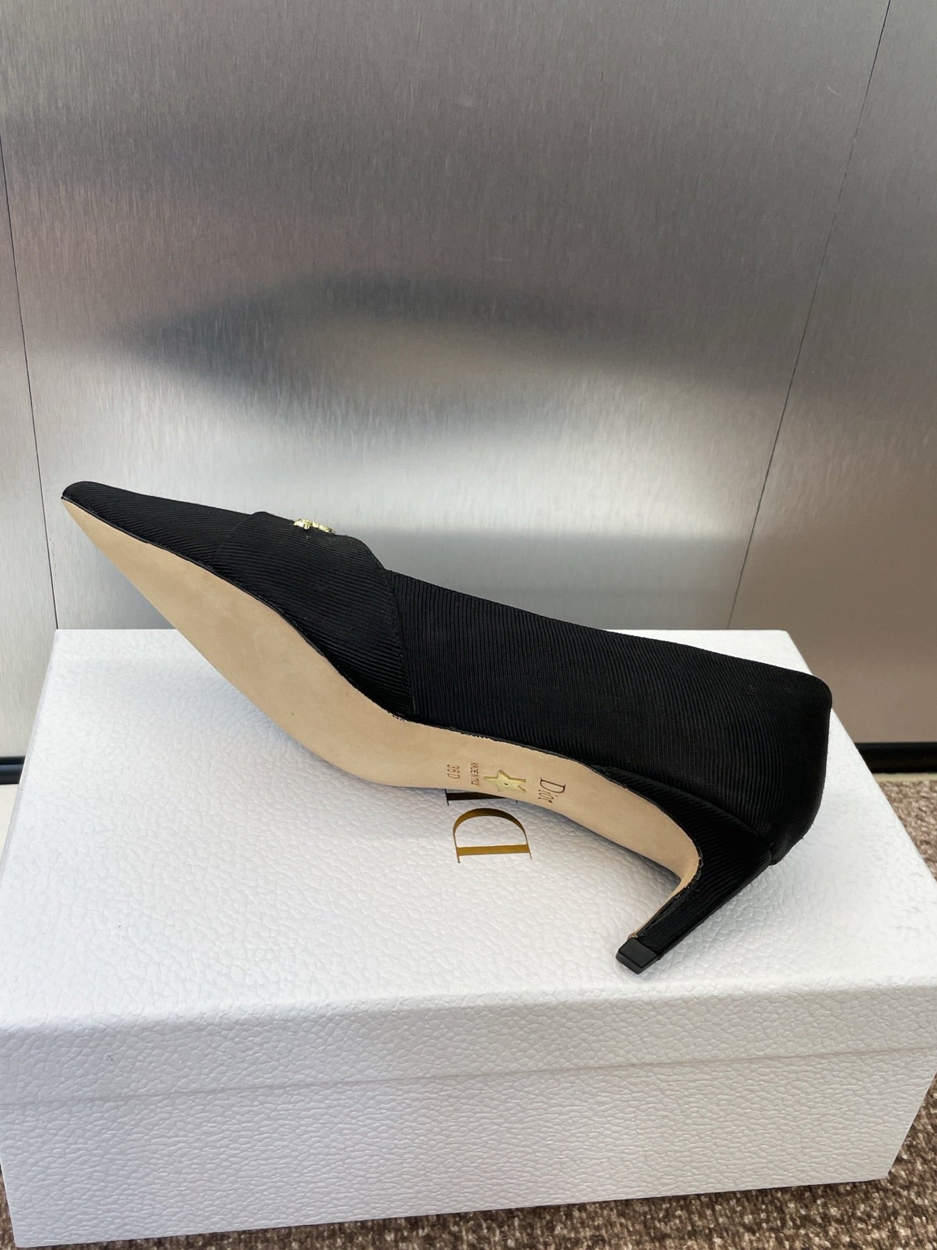 MY DD 25S HIGH HEEL 55MM IN BLACK FABRIC GOLD LOGO