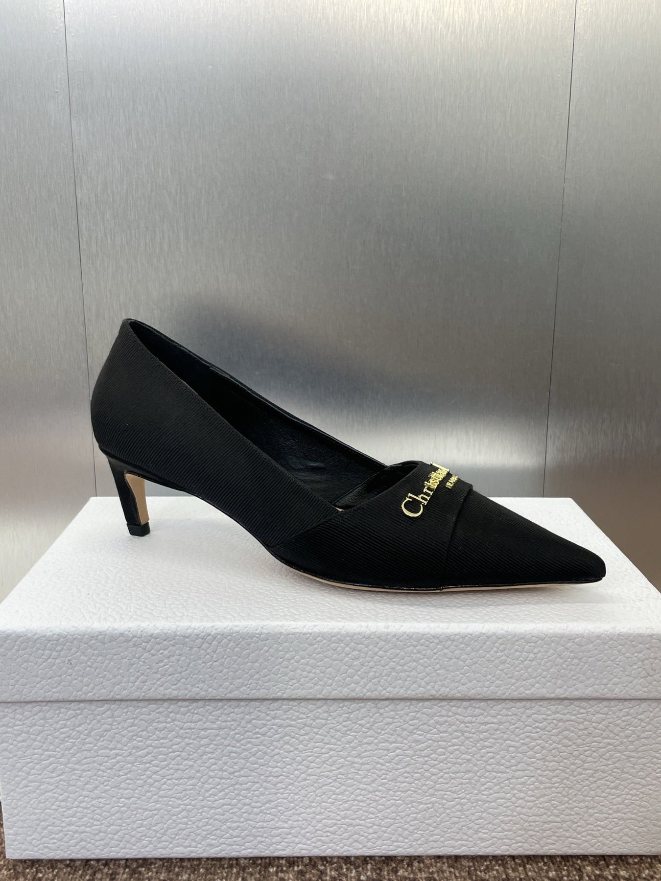 MY DD 25S HIGH HEEL 55MM IN BLACK FABRIC GOLD LOGO