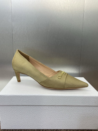 MY DD 25S HIGH HEEL 55MM IN KHAKI GOLD FABRIC GOLD LOGO