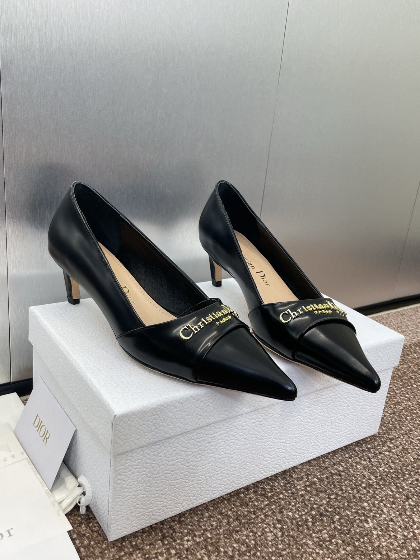 MY DD 25S HIGH HEEL 55MM IN BLACK LAMBSKIN GOLD LOGO