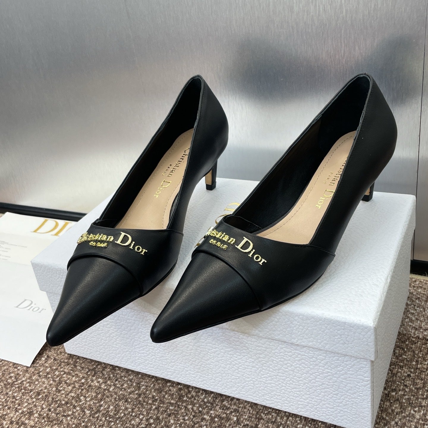 MY DD 25S HIGH HEEL 55MM IN BLACK CALFSKIN GOLD LOGO