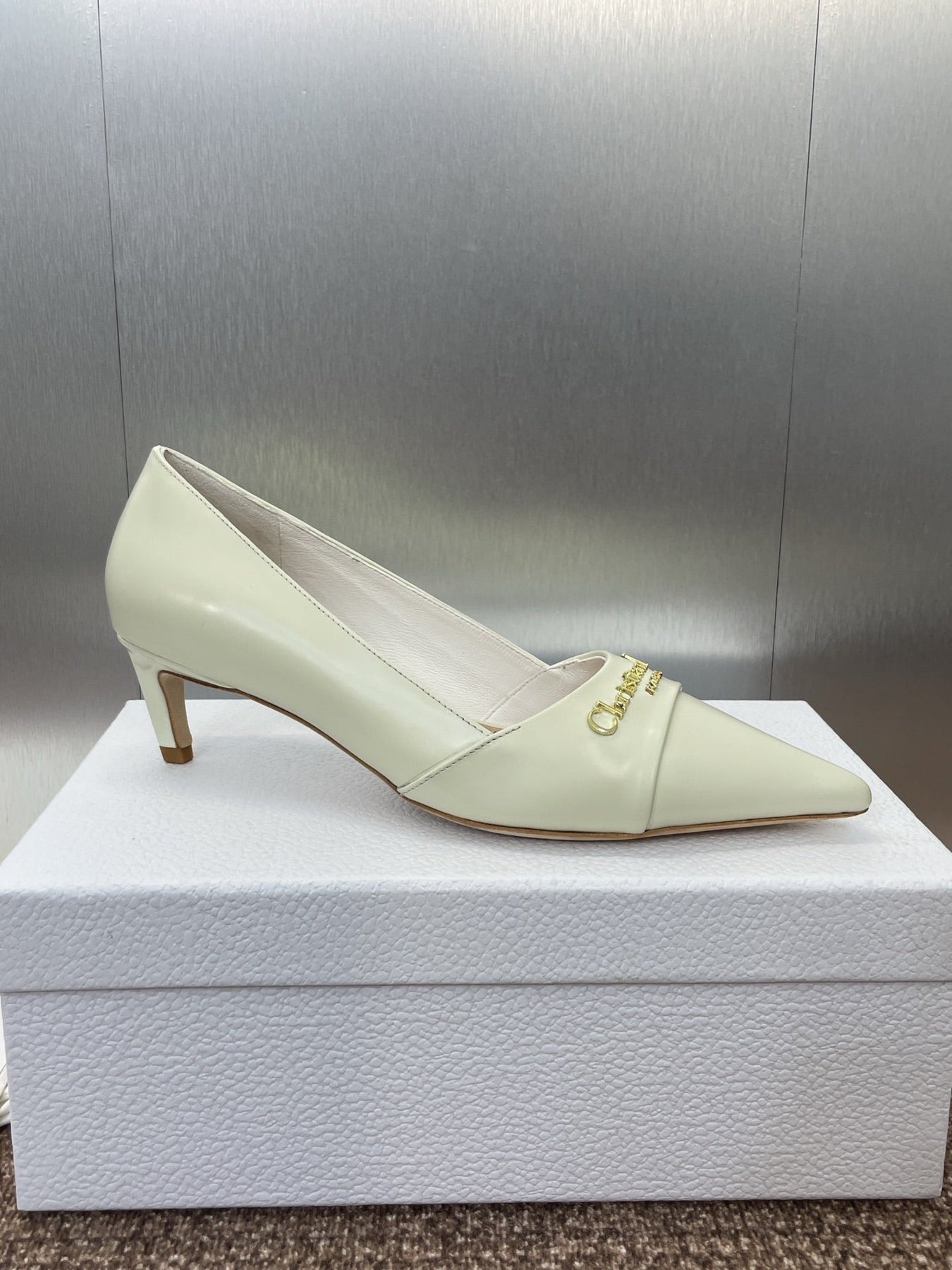 MY DD 25S HIGH HEEL 55MM IN WHITE CALFSKIN GOLD LOGO