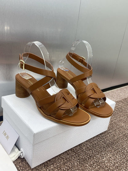 D-CLUB HIGH HEEL SLIDE 25S 55MM IN BROWN CALFSKIN