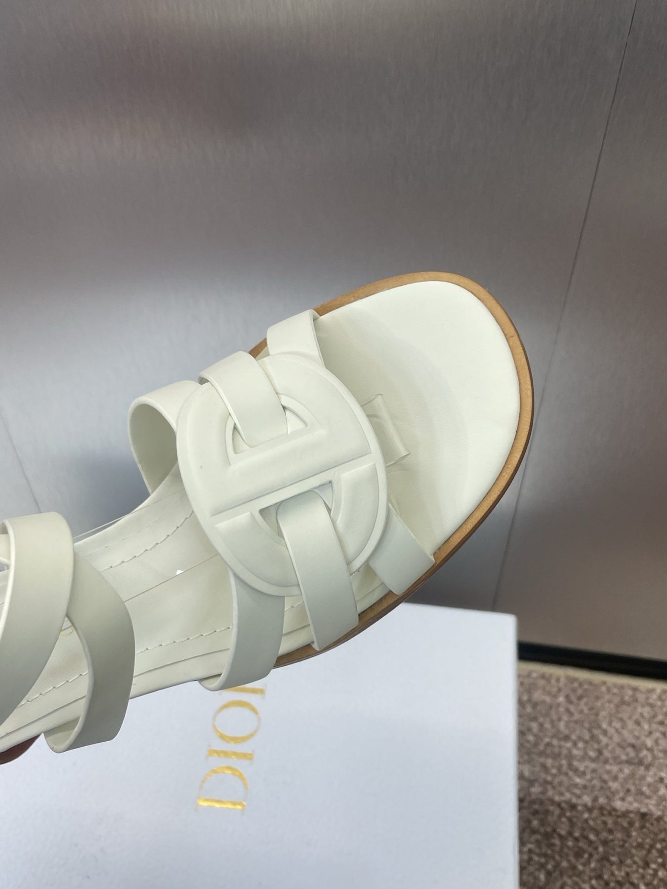 D-CLUB HIGH HEEL SLIDE 25S 55MM IN WHITE CALFSKIN