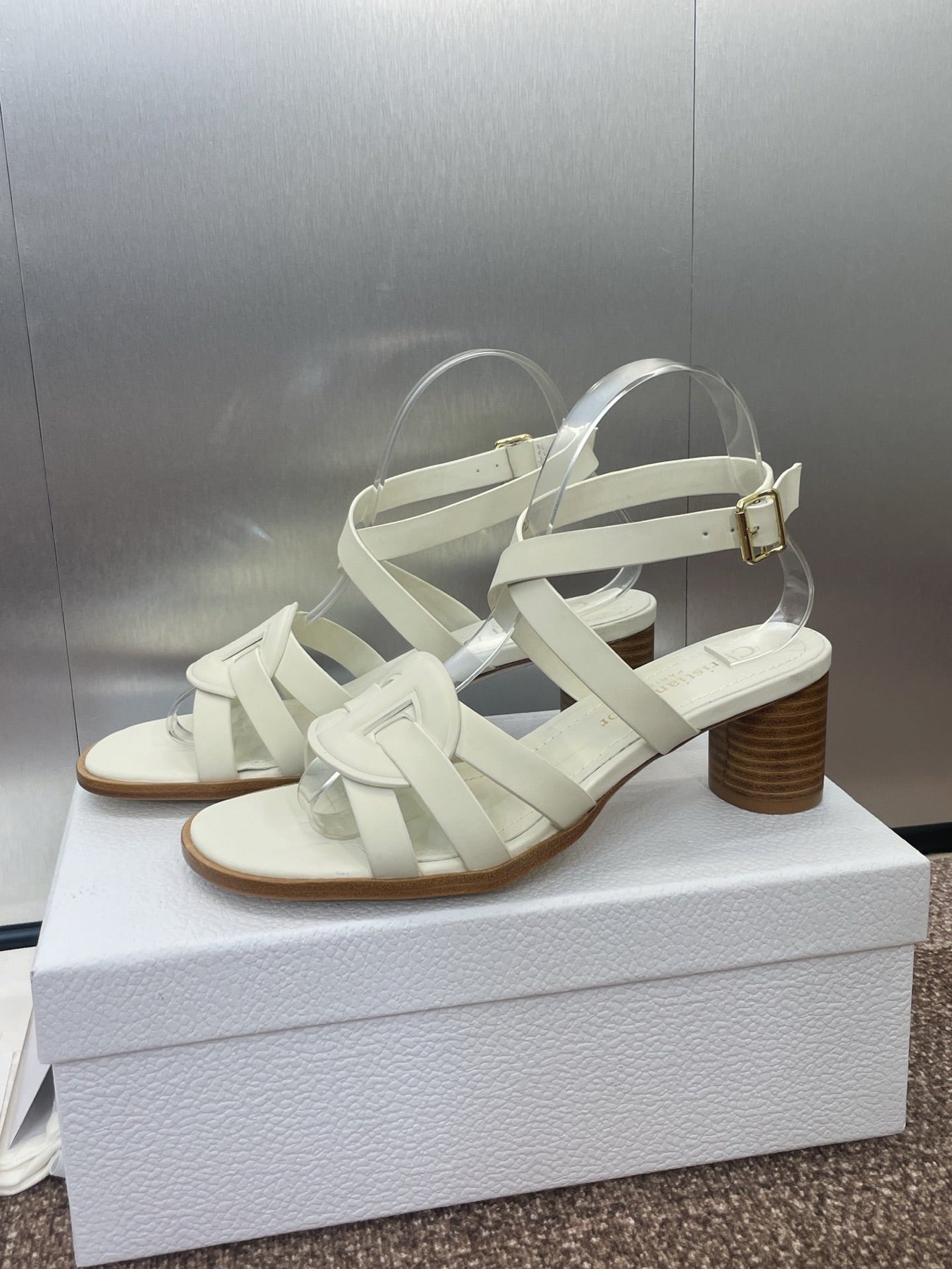 D-CLUB HIGH HEEL SLIDE 25S 55MM IN WHITE CALFSKIN