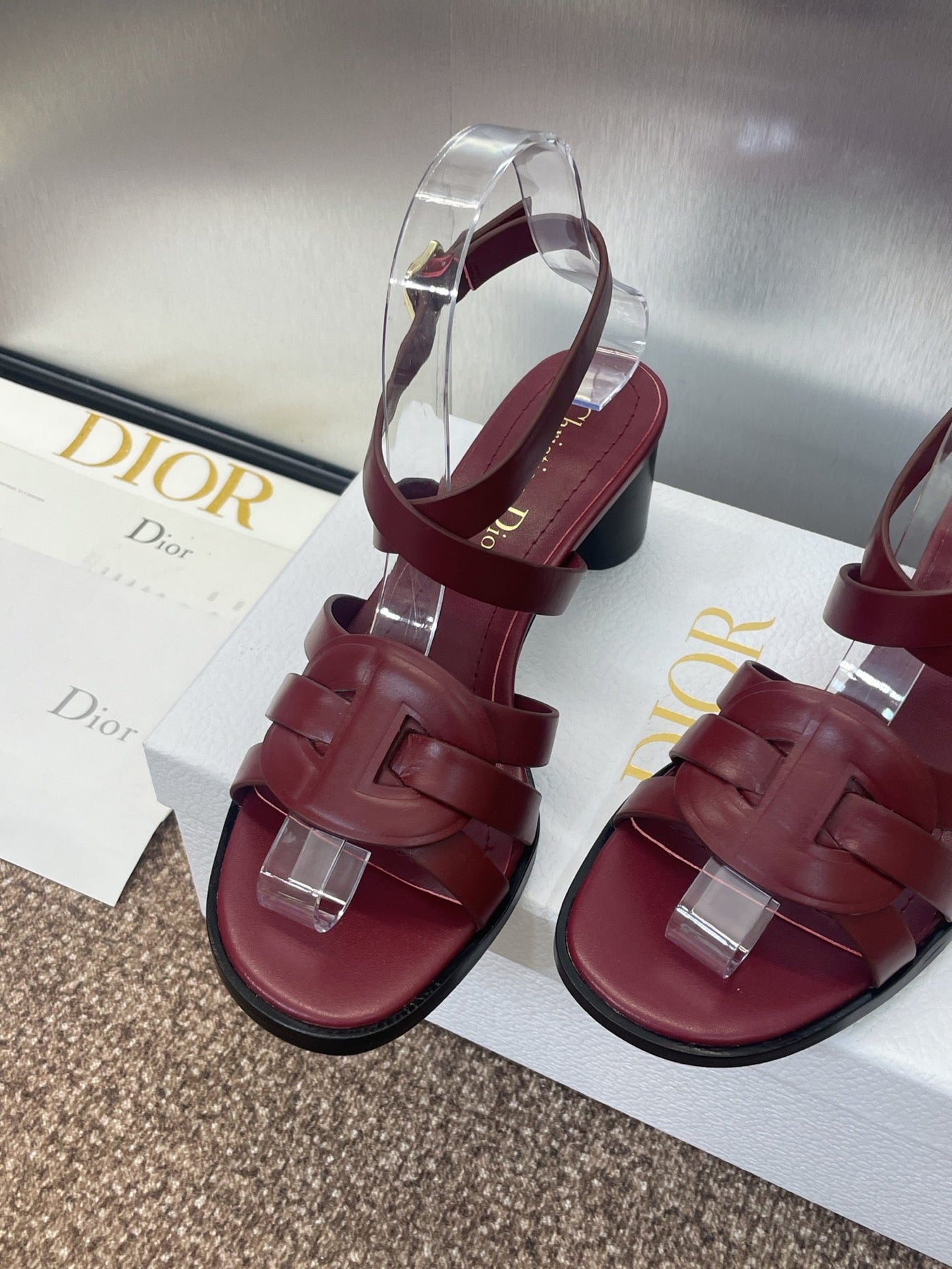 D-CLUB HIGH HEEL SLIDE 25S 55MM IN BURGUNDY RED CALFSKIN