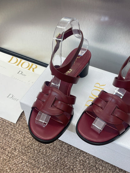 D-CLUB HIGH HEEL SLIDE 25S 55MM IN BURGUNDY RED CALFSKIN