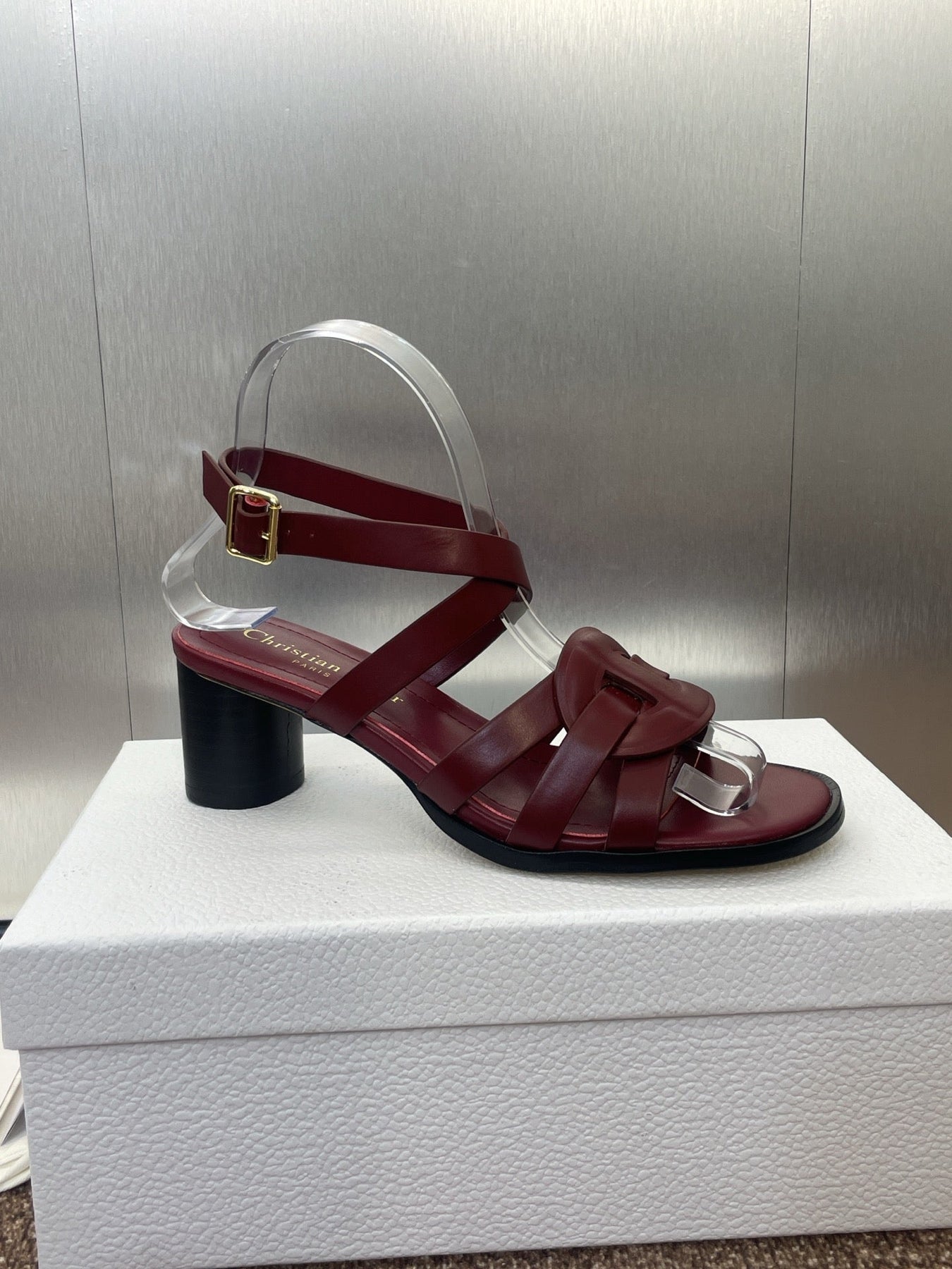 D-CLUB HIGH HEEL SLIDE 25S 55MM IN BURGUNDY RED CALFSKIN