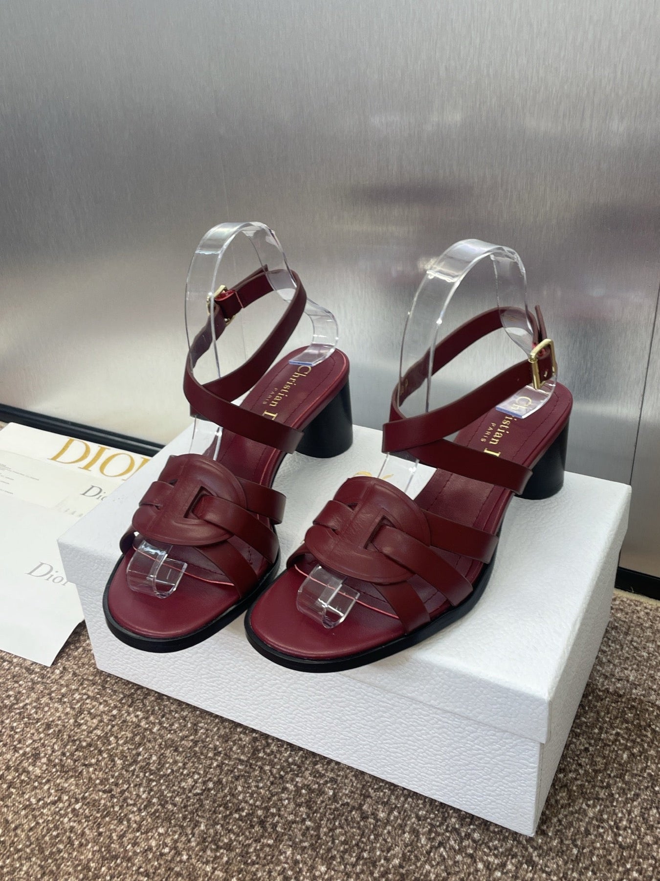 D-CLUB HIGH HEEL SLIDE 25S 55MM IN BURGUNDY RED CALFSKIN