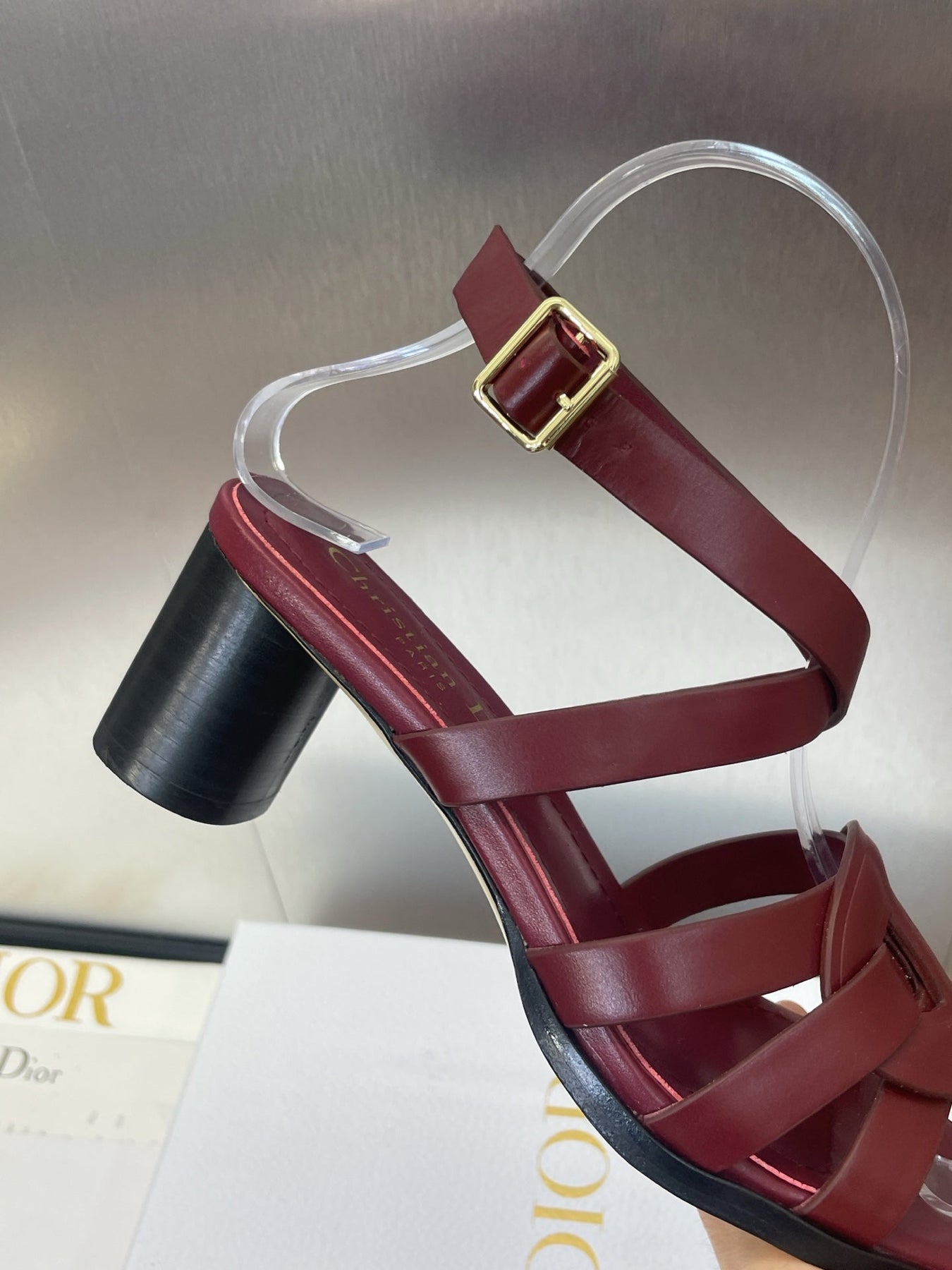 D-CLUB HIGH HEEL SLIDE 25S 55MM IN BURGUNDY RED CALFSKIN