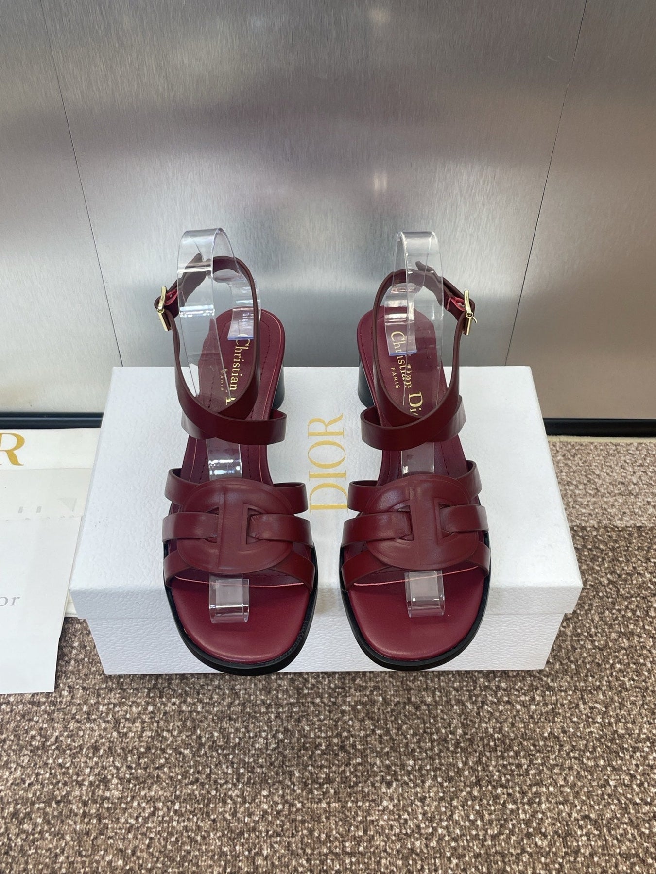 D-CLUB HIGH HEEL SLIDE 25S 55MM IN BURGUNDY RED CALFSKIN