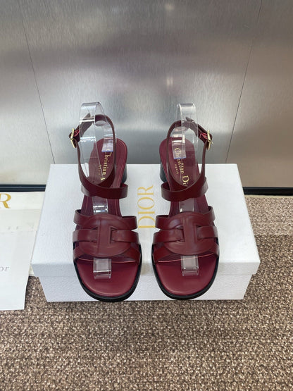 D-CLUB HIGH HEEL SLIDE 25S 55MM IN BURGUNDY RED CALFSKIN