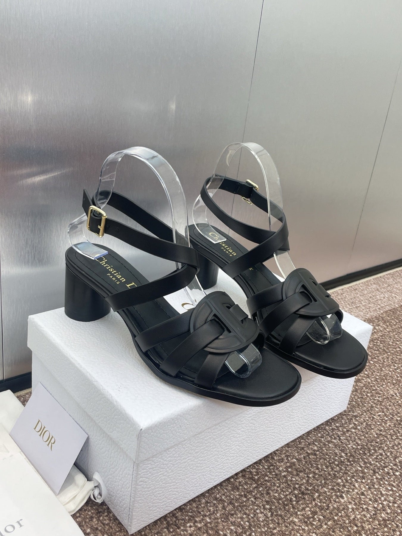 D-CLUB HIGH HEEL SLIDE 25S 55MM IN BLACK CALFSKIN