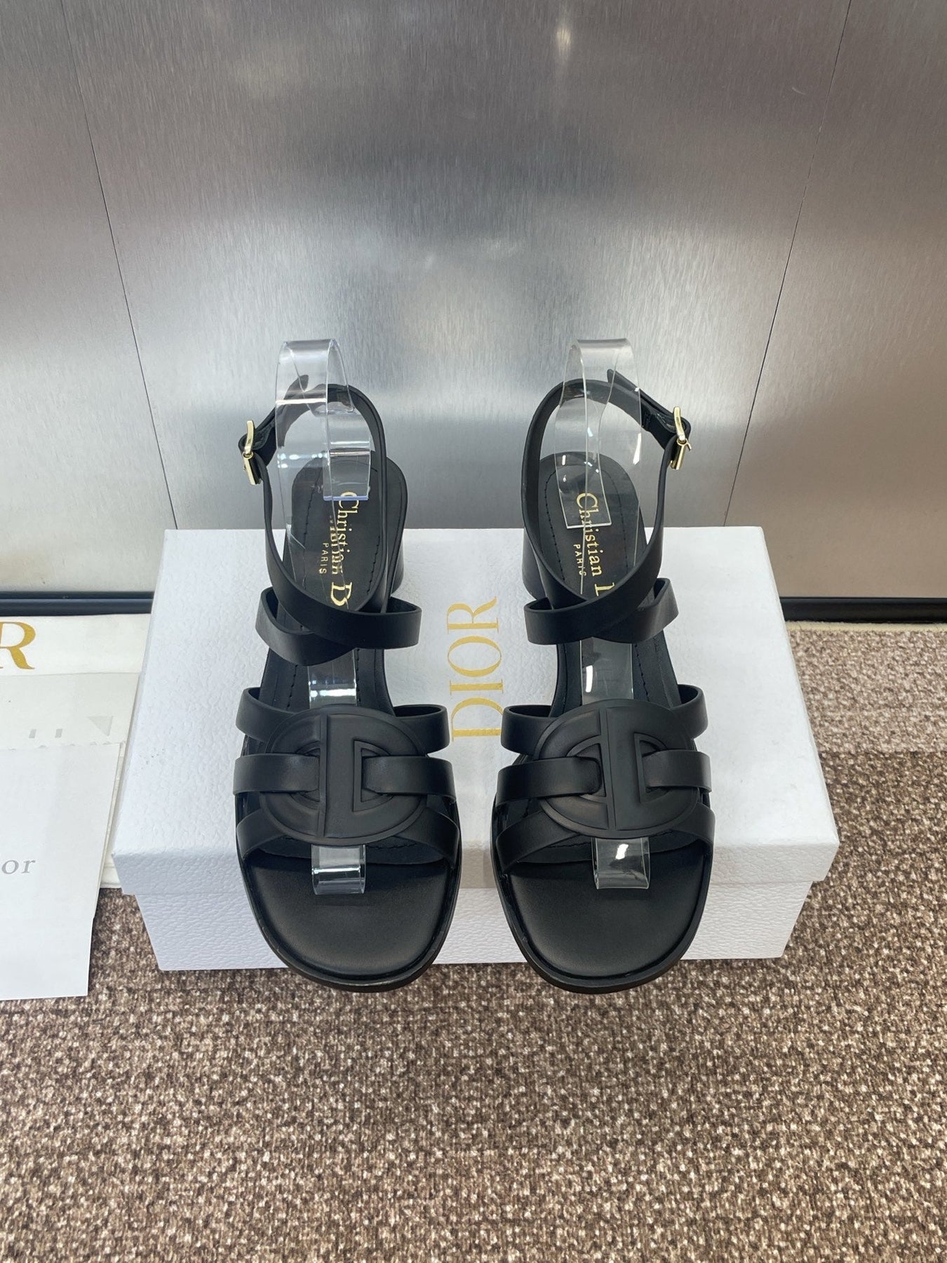 D-CLUB HIGH HEEL SLIDE 25S 55MM IN BLACK CALFSKIN