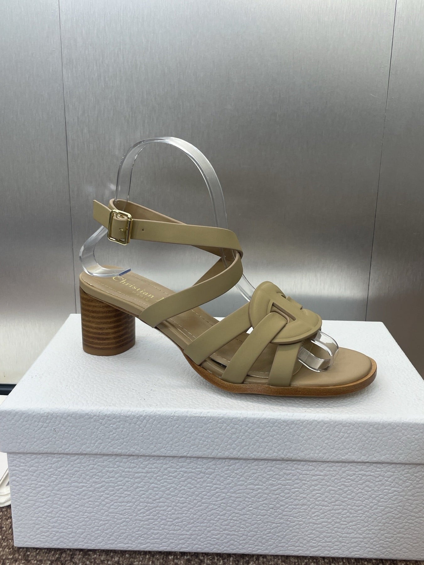 D-CLUB HIGH HEEL SLIDE 25S 55MM IN GOLDEN BEIGE CALFSKIN