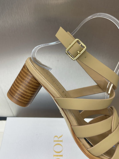 D-CLUB HIGH HEEL SLIDE 25S 55MM IN GOLDEN BEIGE CALFSKIN