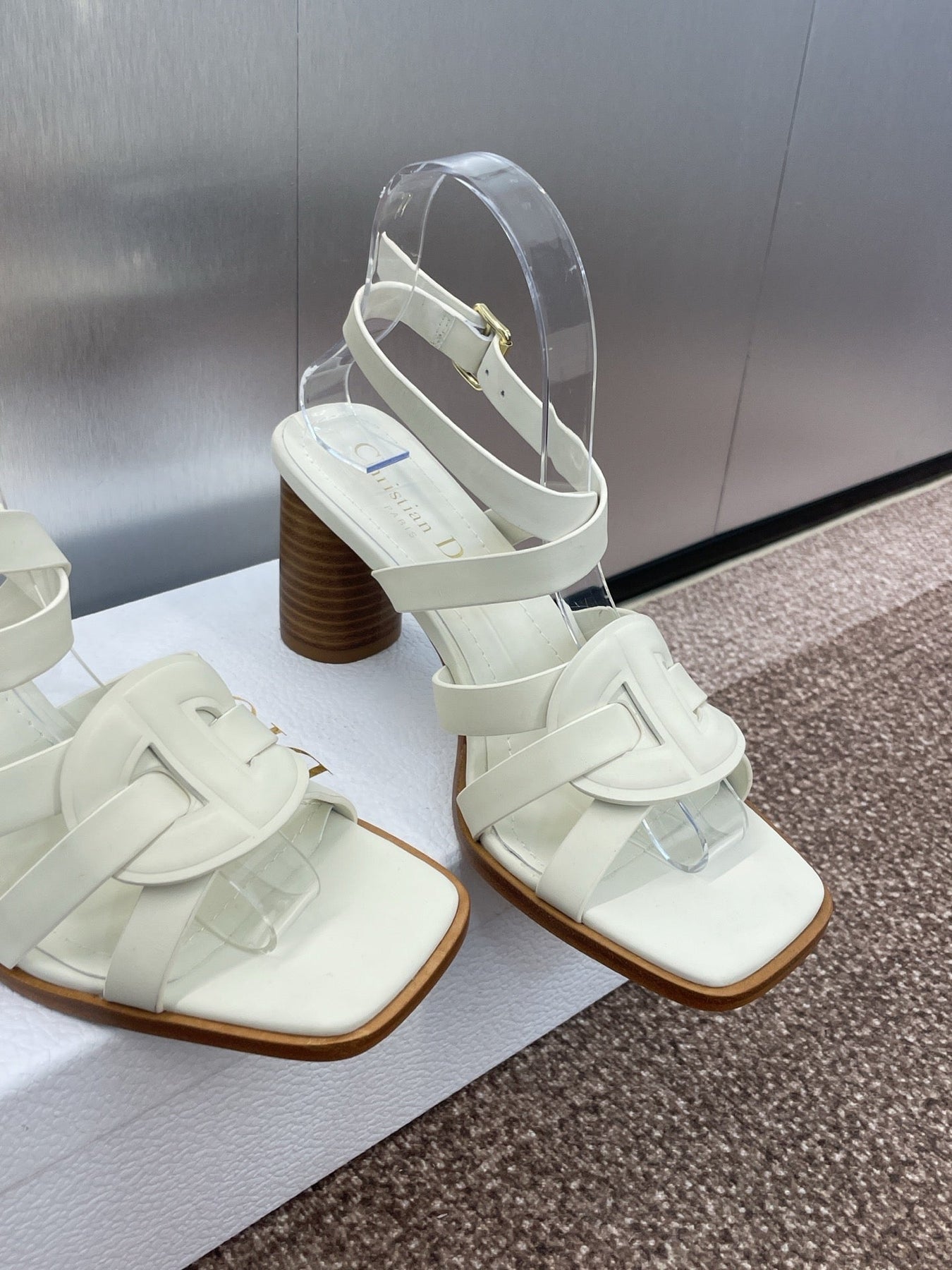 D-CLUB HIGH HEEL SLIDE 25S 80MM IN WHITE CALFSKIN