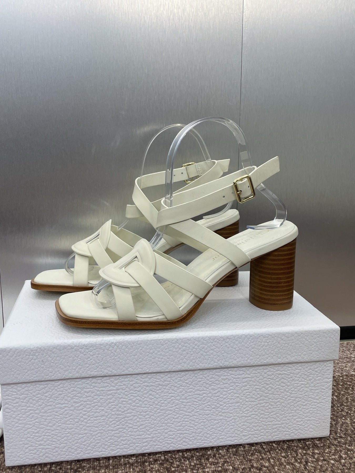 D-CLUB HIGH HEEL SLIDE 25S 80MM IN WHITE CALFSKIN