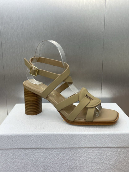 D-CLUB HIGH HEEL SLIDE 25S 80MM IN GOLDEN BEIGE CALFSKIN